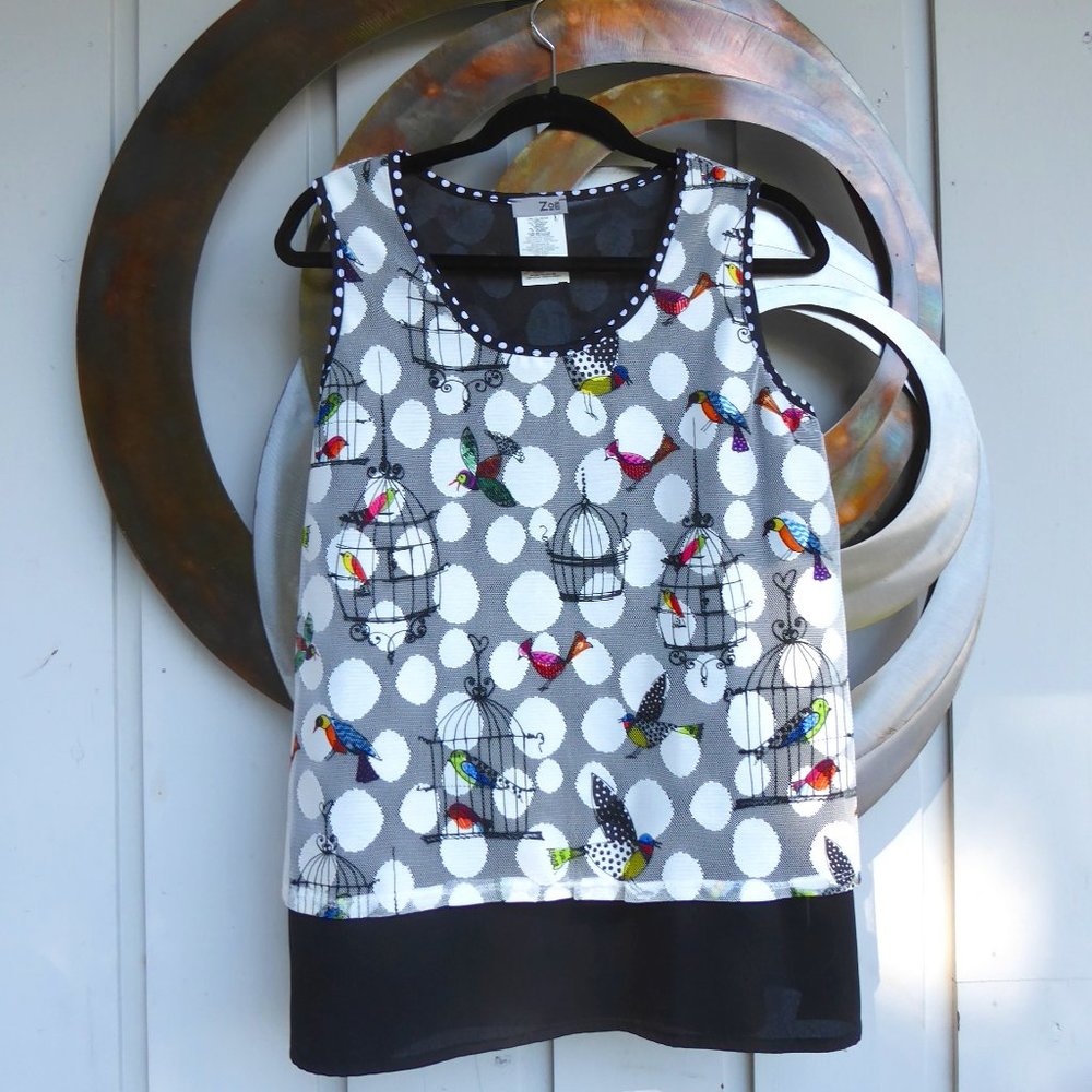 Fun Unique 2  Layer Bird Print Tunic, Size M.